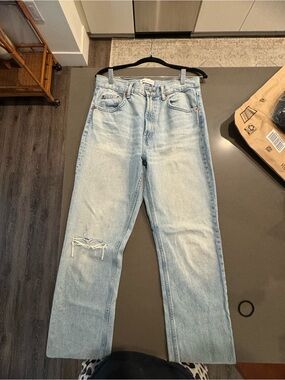 Light Wash Distressed Straight-Leg Jeans